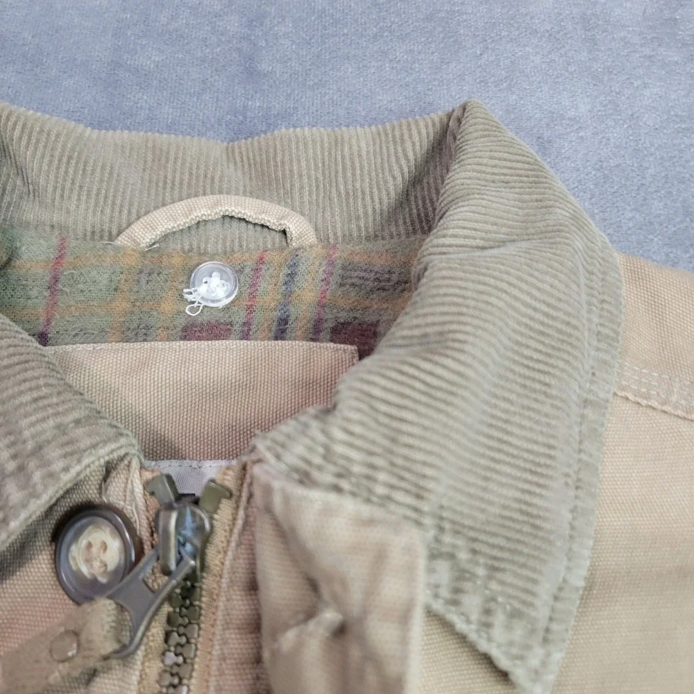OshKosh Bgosh Kids Tan Canvas Field Jacket Plaid Flannel Lined Barn Coat Size 7‎
